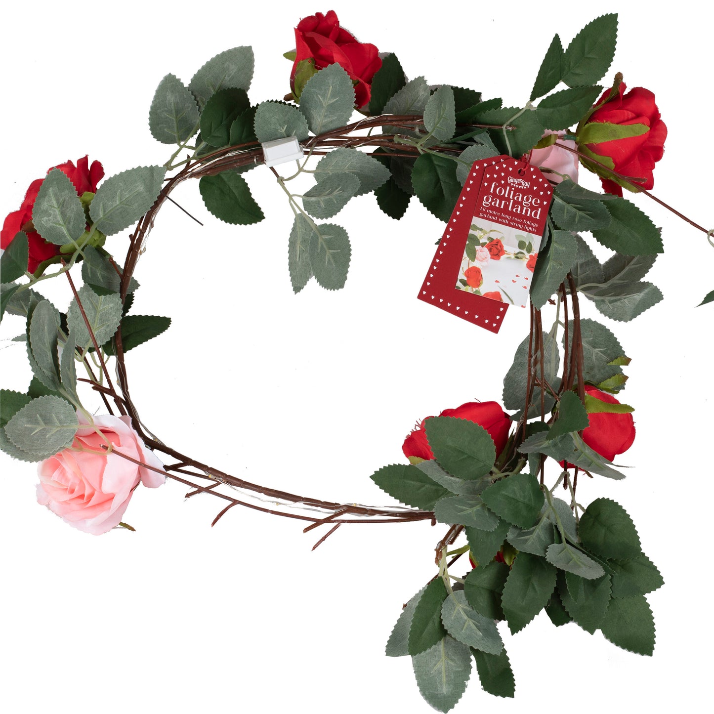 Artificial Rose Garland with String Lights
