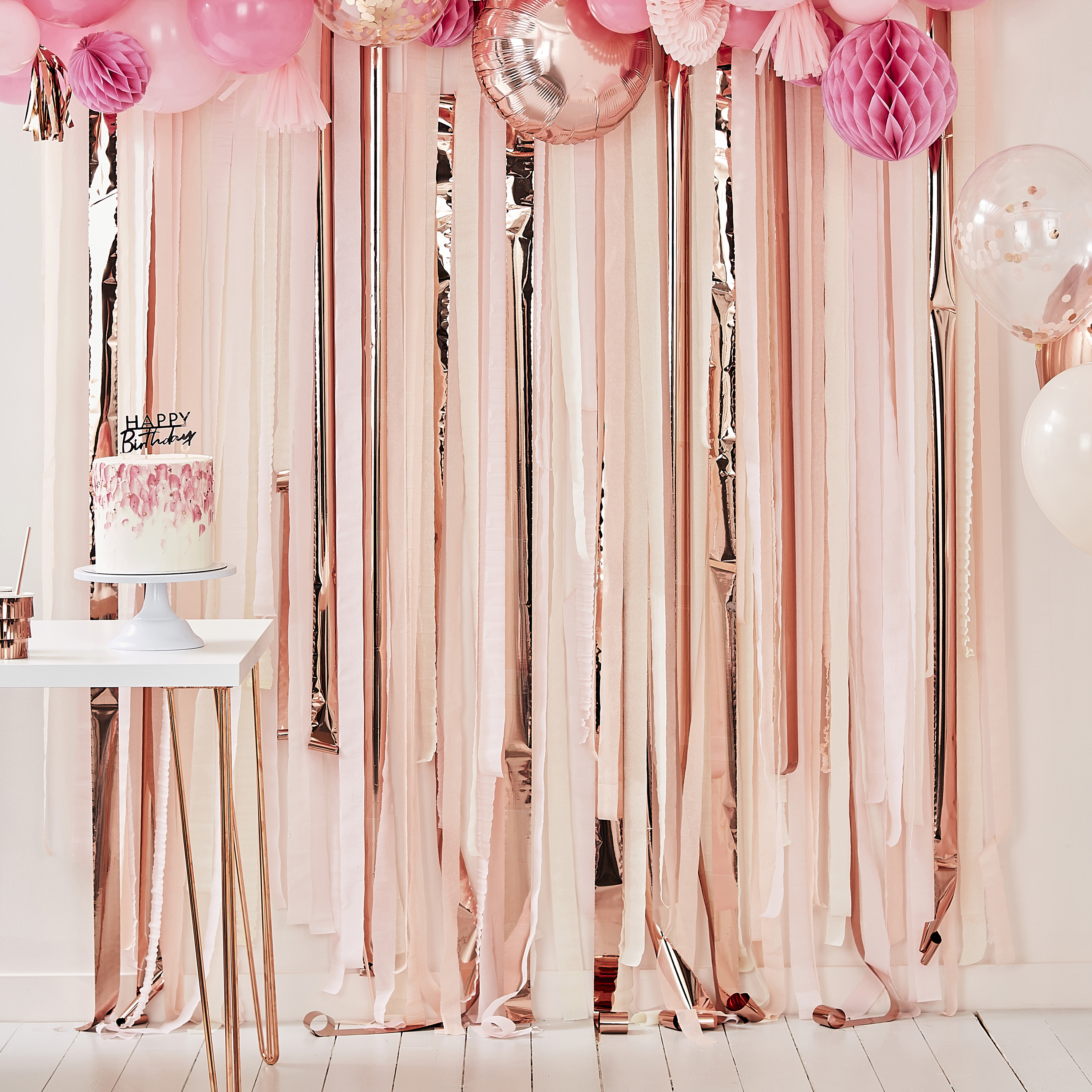 Pink And Rose Gold Party Streamers Backdrop Ginger Ray