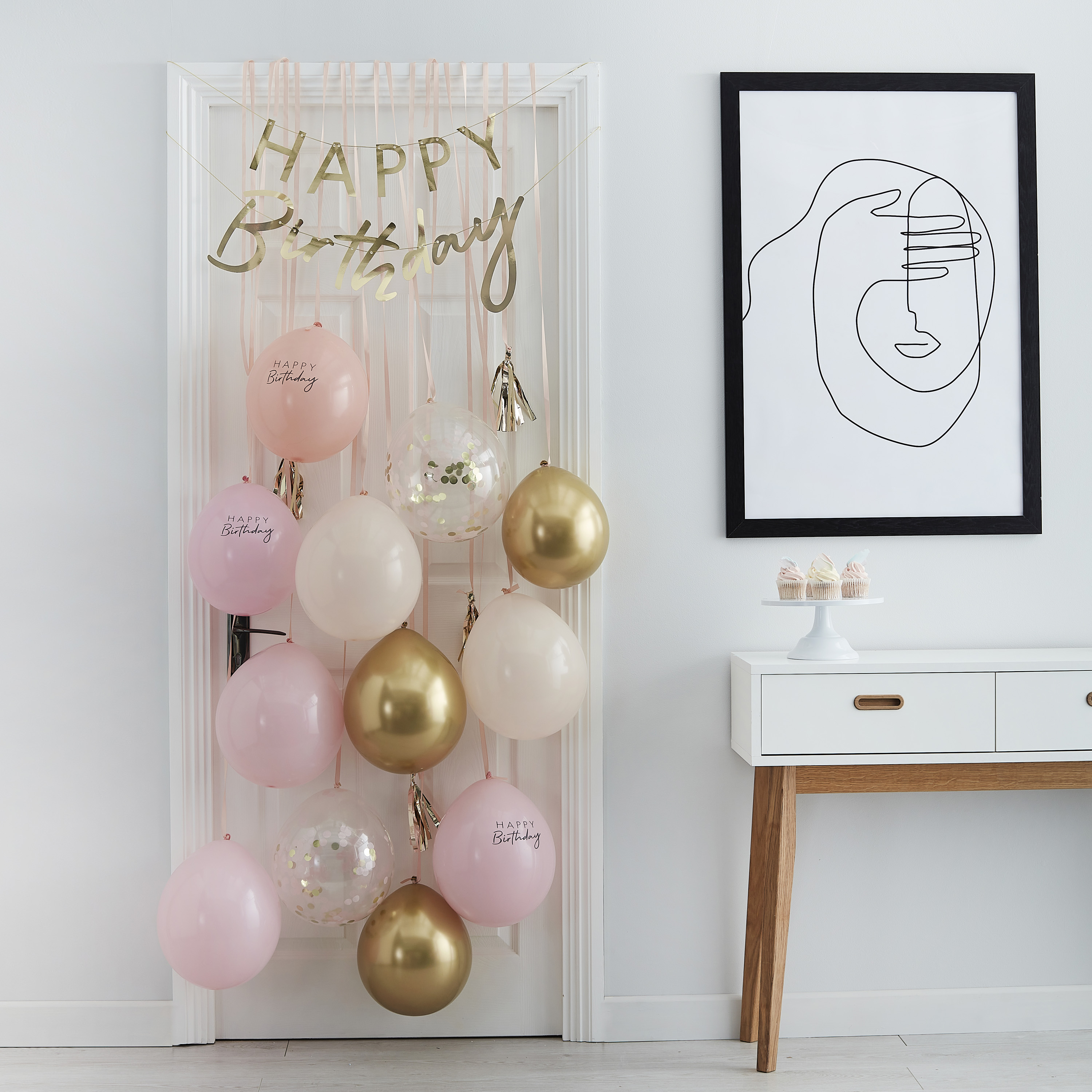 Pink and Gold Happy Birthday Balloon Door Kit Ginger Ray