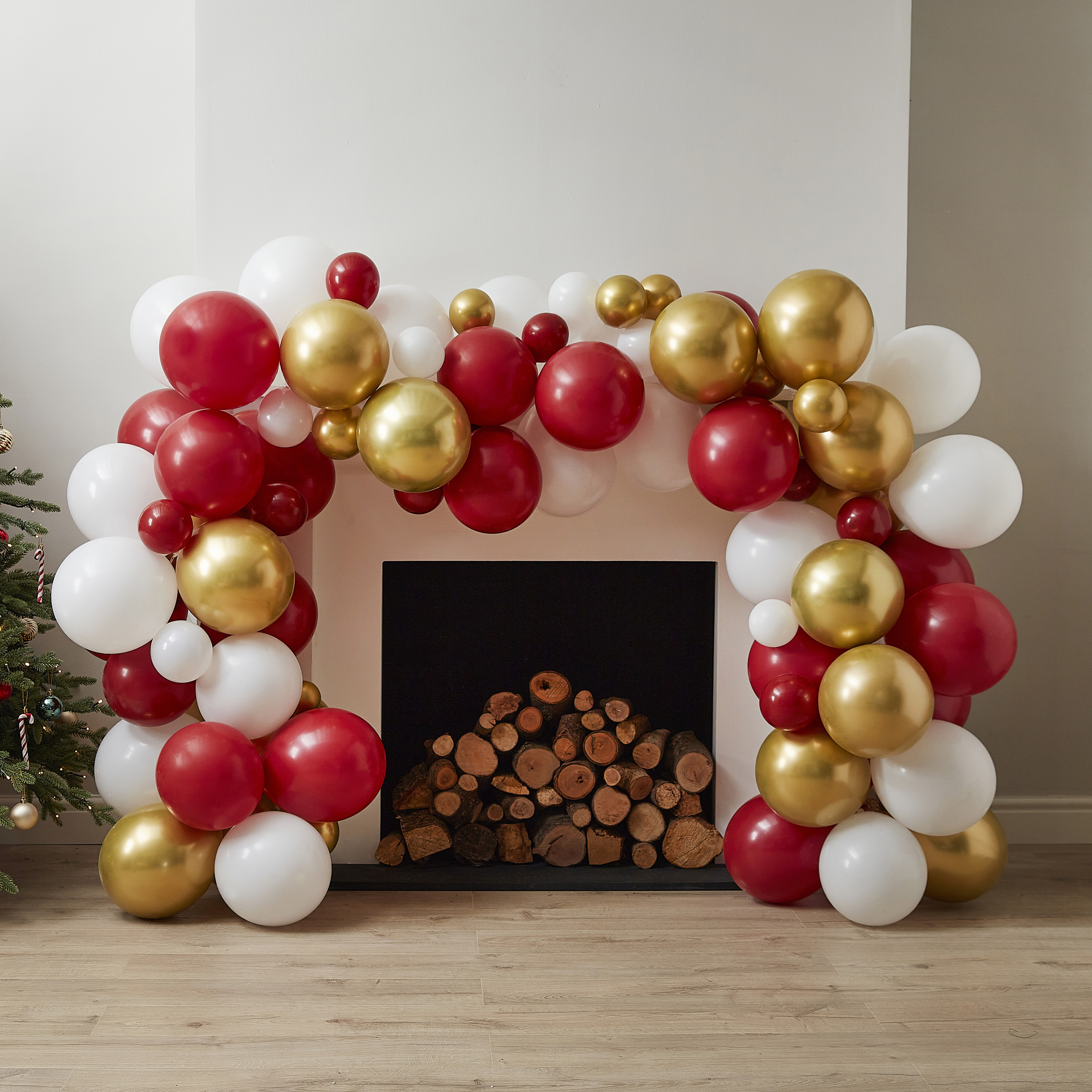 Red and white christmas balloon arch Clearance