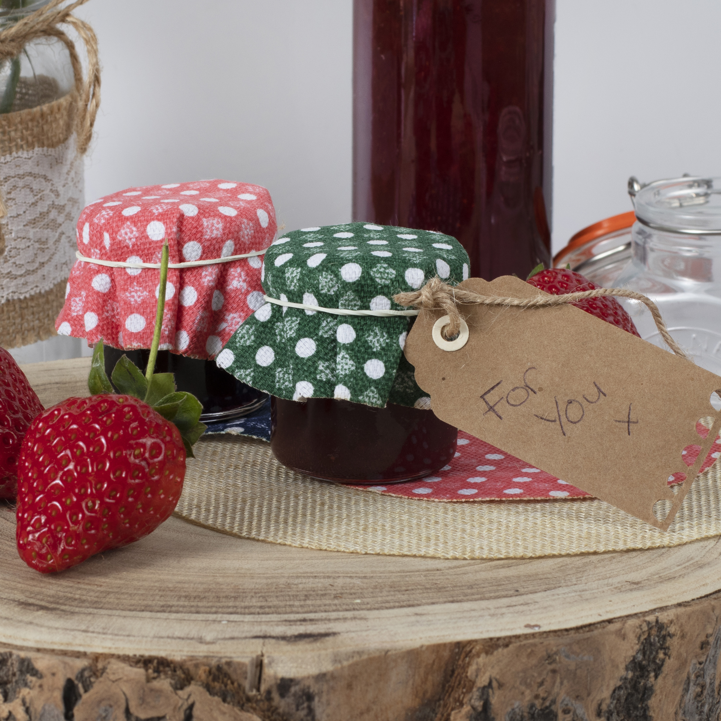Gingham Jam Jar Fabric Toppers Kit Small Ginger Ray