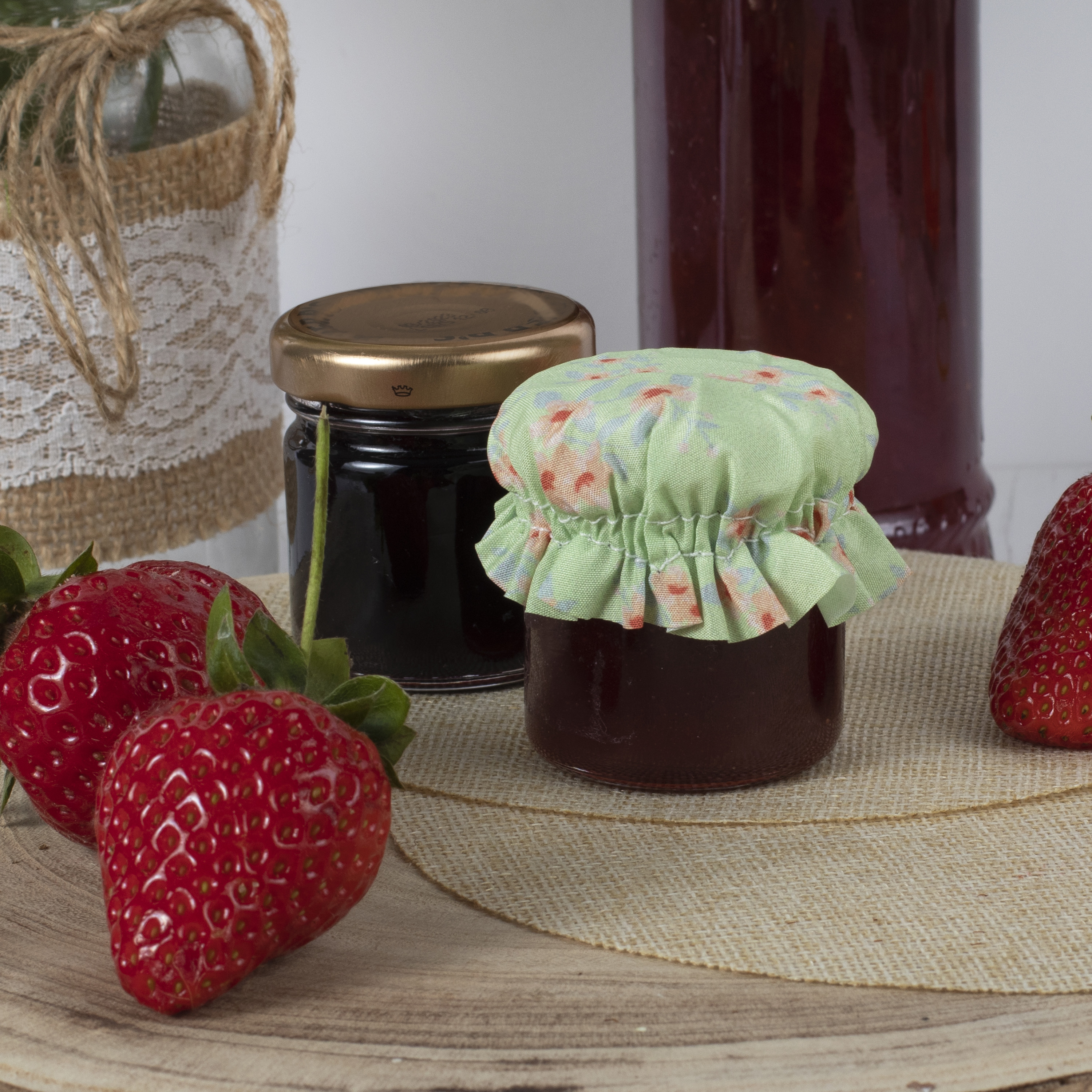 Green Floral Jam Jar Fabric Topper Small Ginger Ray