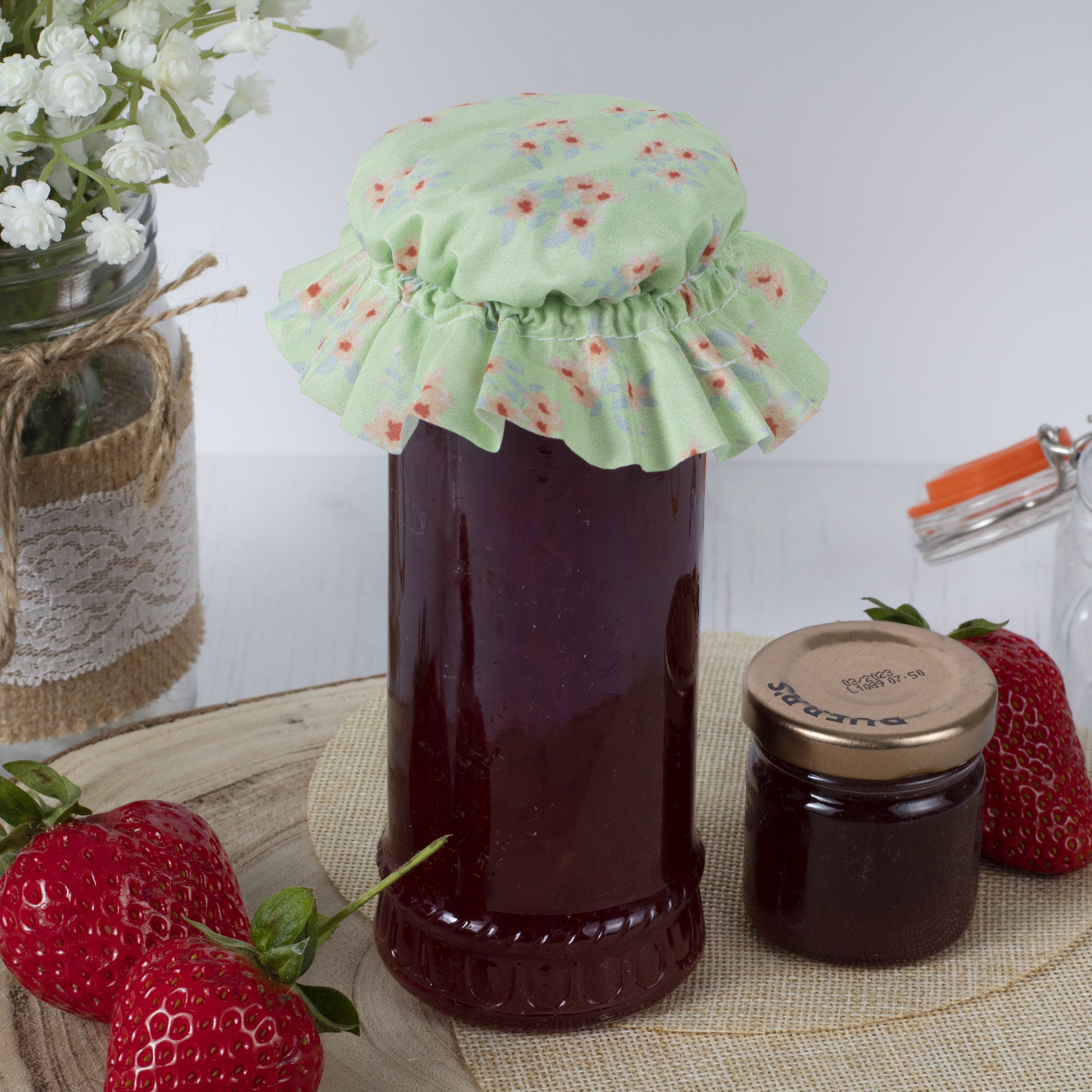 Green Floral Jam Jar Fabric Topper Large Ginger Ray