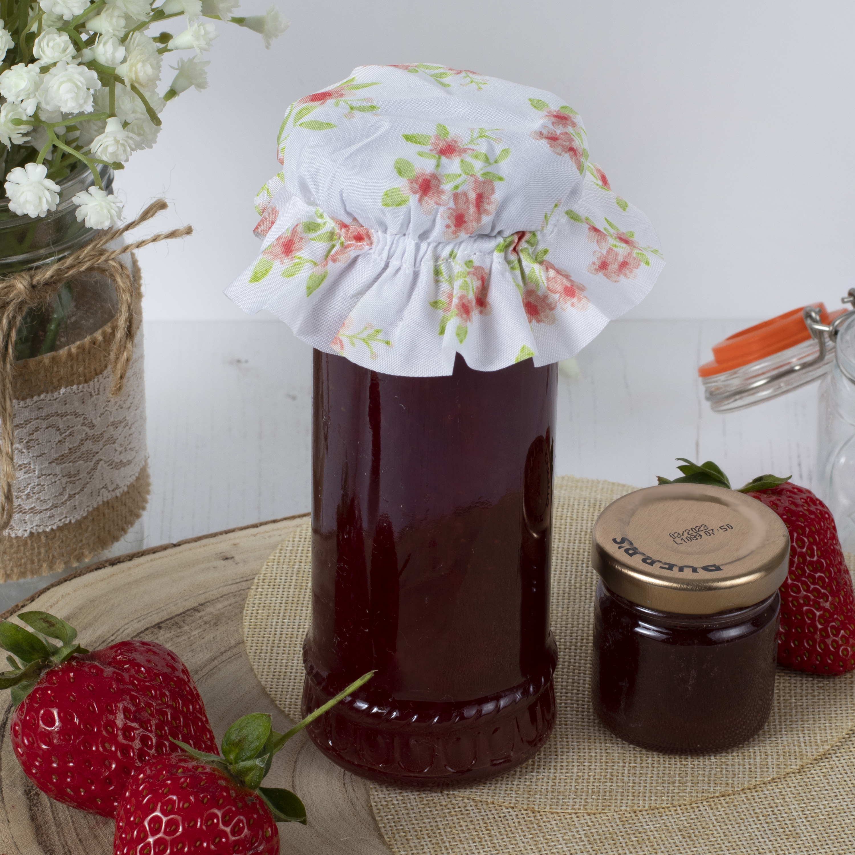 White Floral Jam Jar Fabric Topper Large Ginger Ray