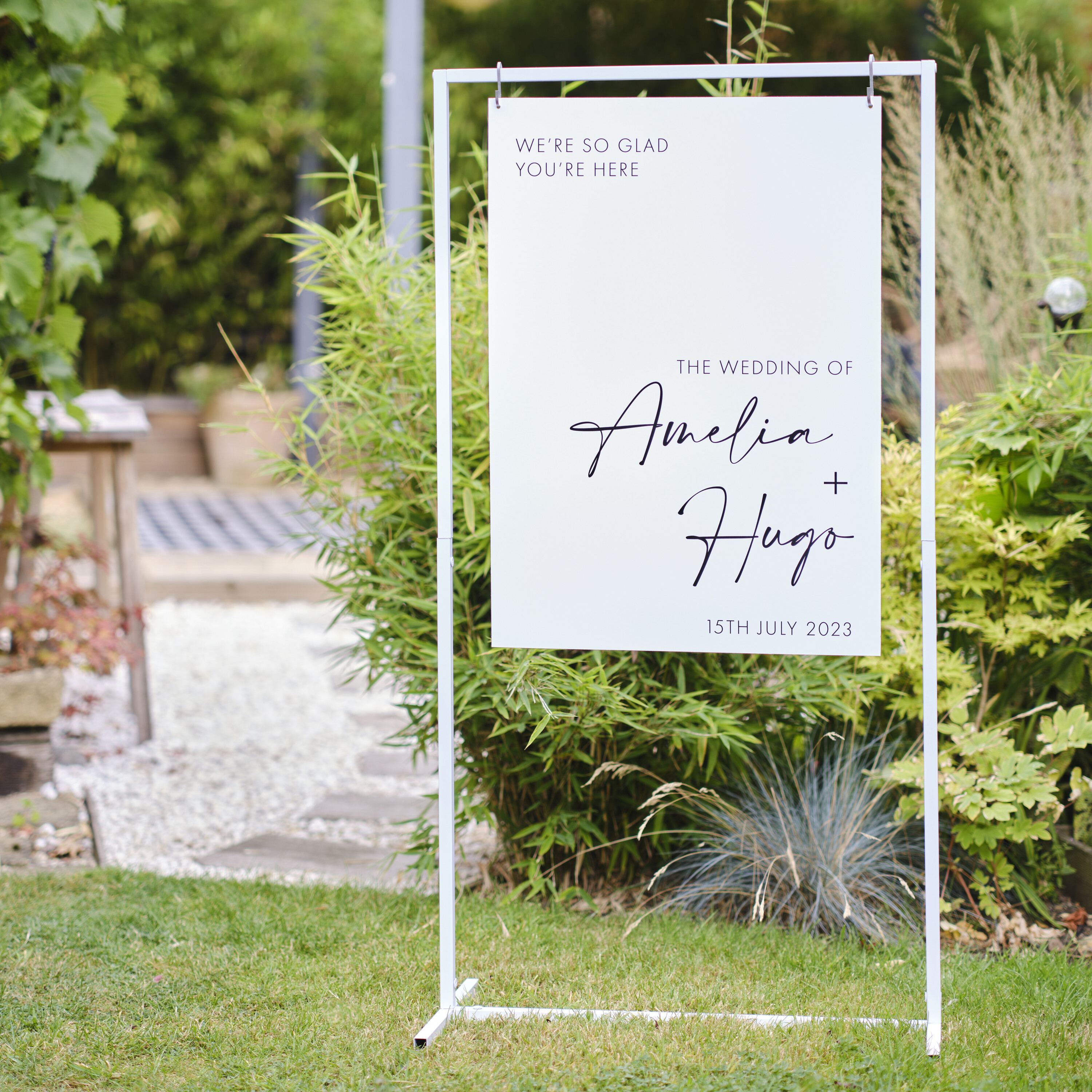 White Metal Entrance Sign Stand Ginger Ray