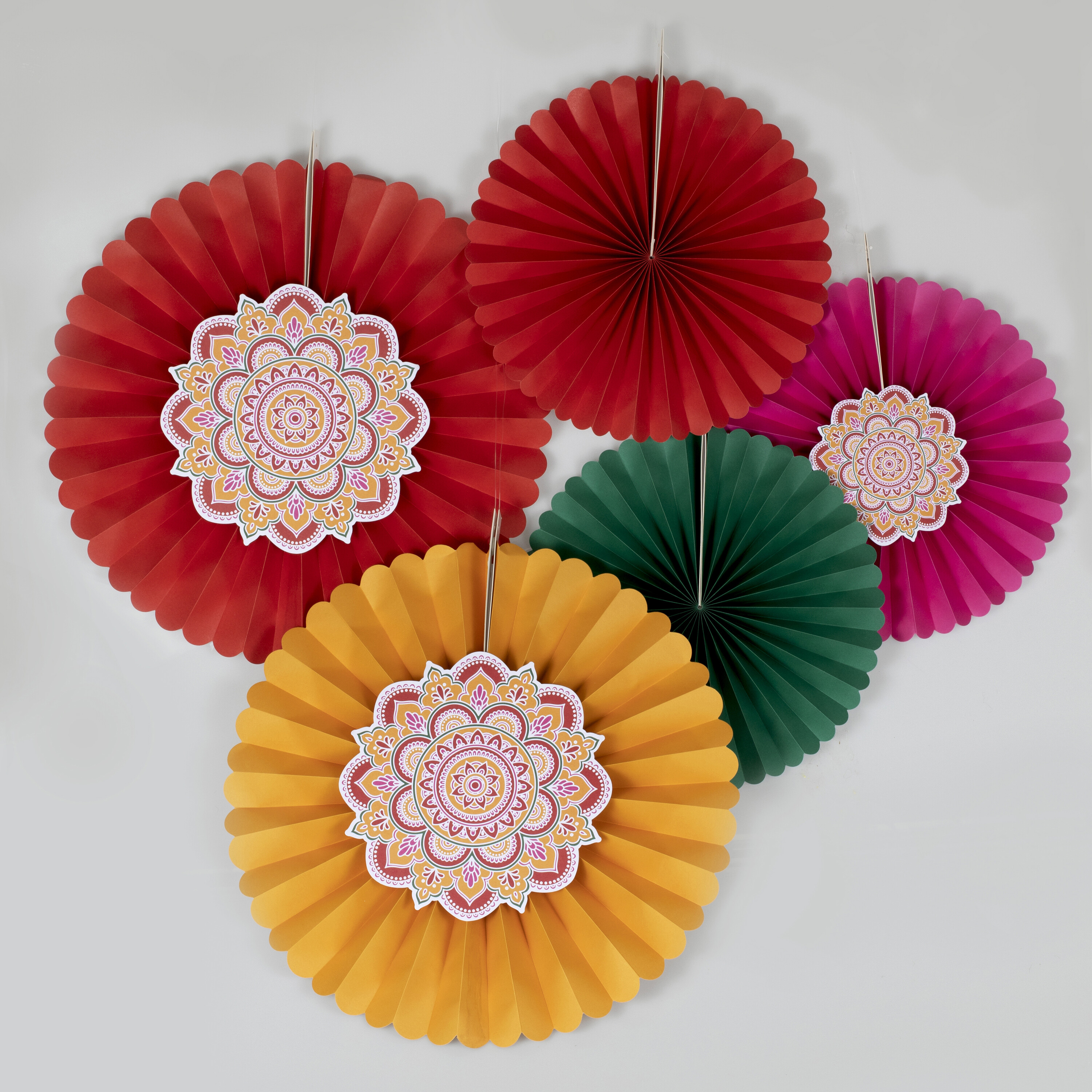 Multicoloured Diwali Paper Fan Decorations Ginger Ray