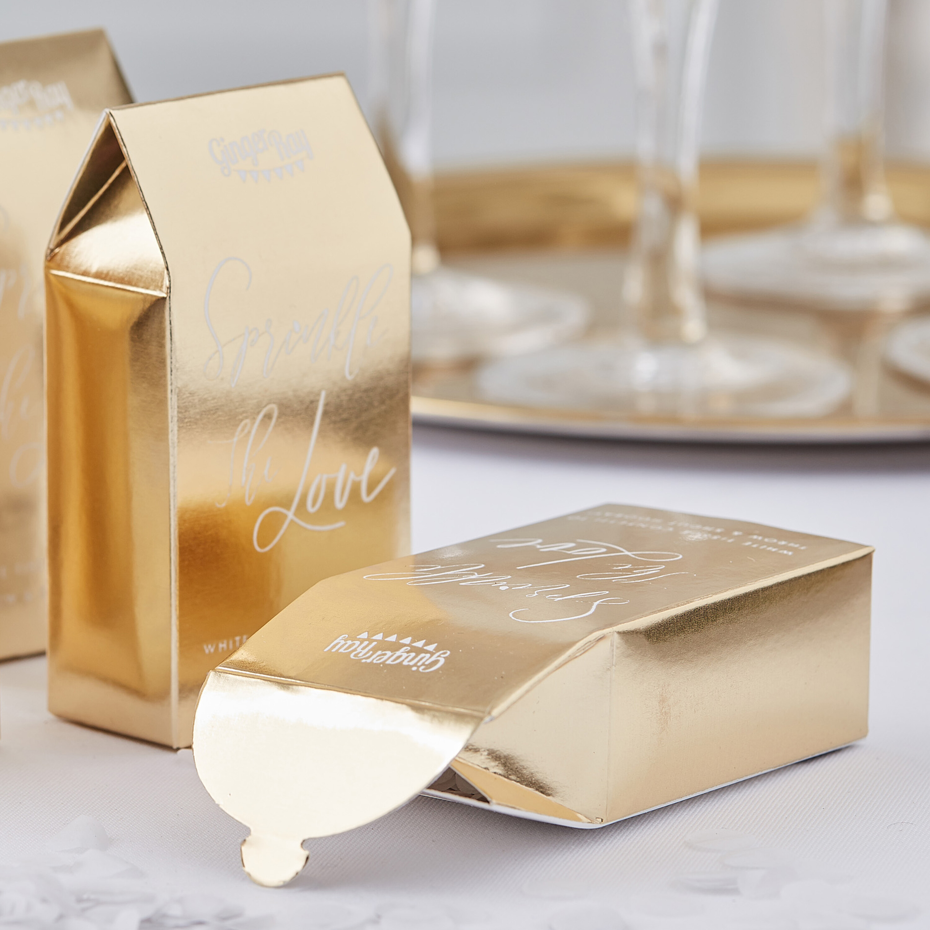 Gold Biodegradable ConfettiFilled Boxes for Weddings Ginger Ray