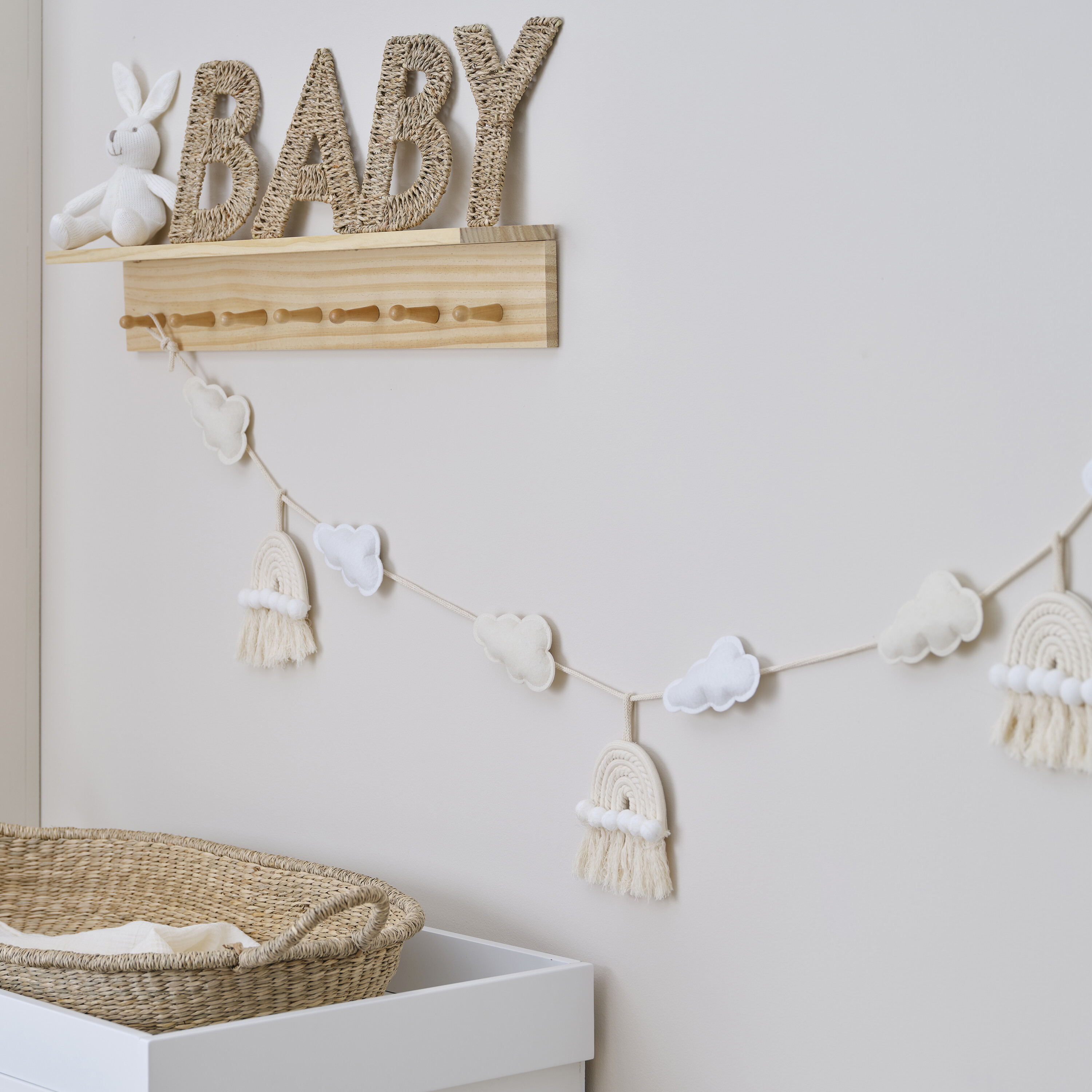 Macrame Rainbows and Clouds Nursery Baby Bunting | Ginger Ray