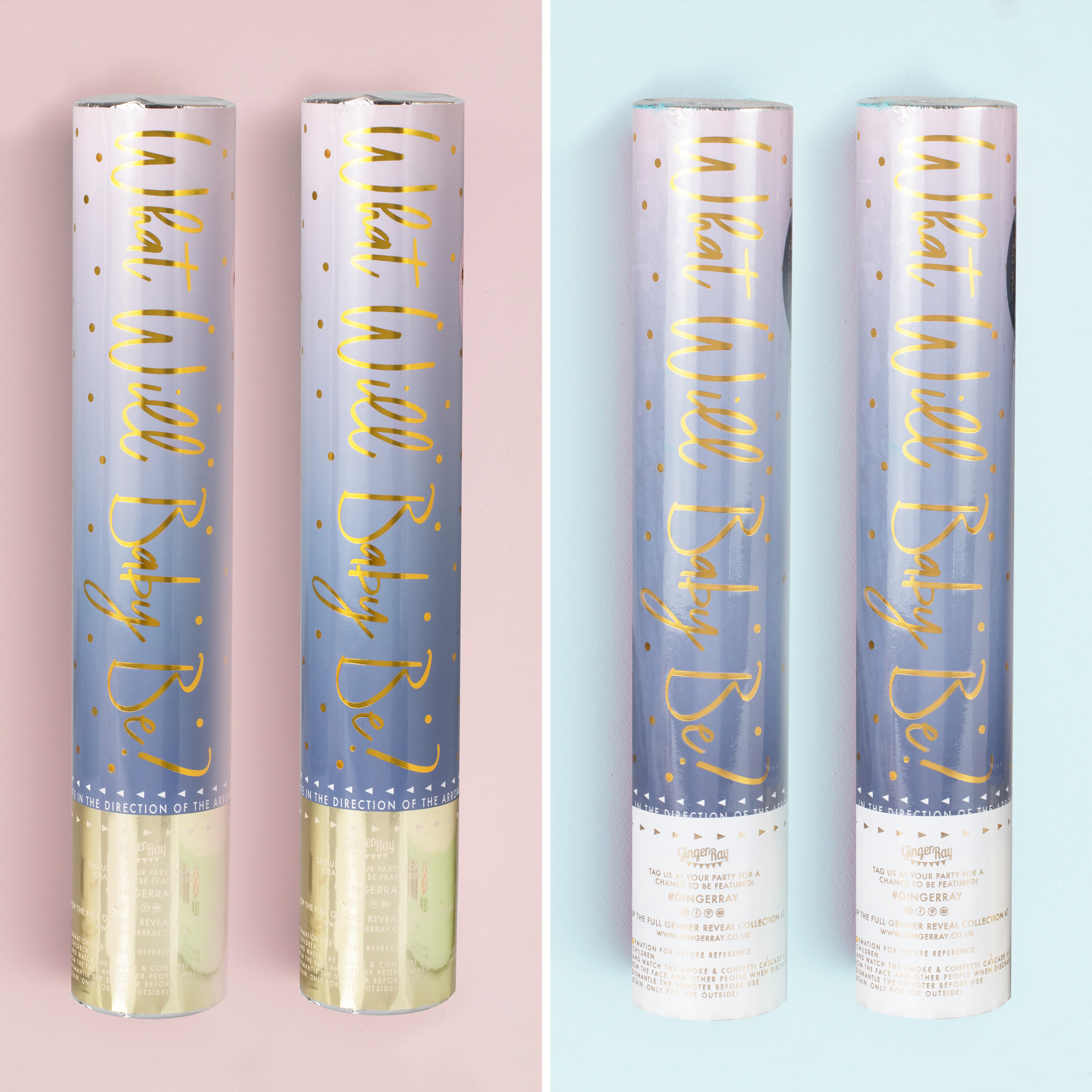 Gender Reveal Smoke Cannon with Smoke and Confetti 4 Pack 2 Pink, 2