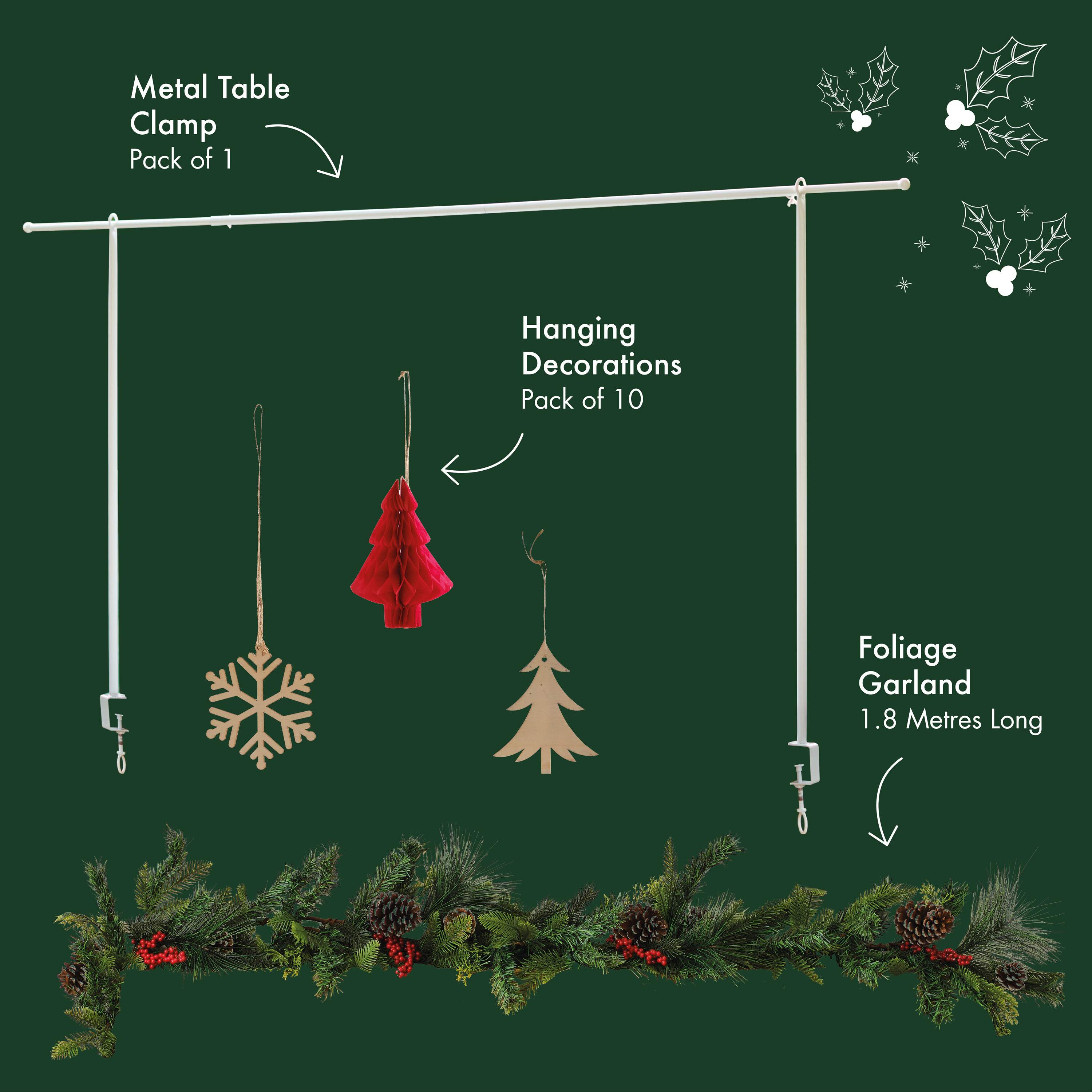 Christmas Table Clamp Decoration Kit Ginger Ray