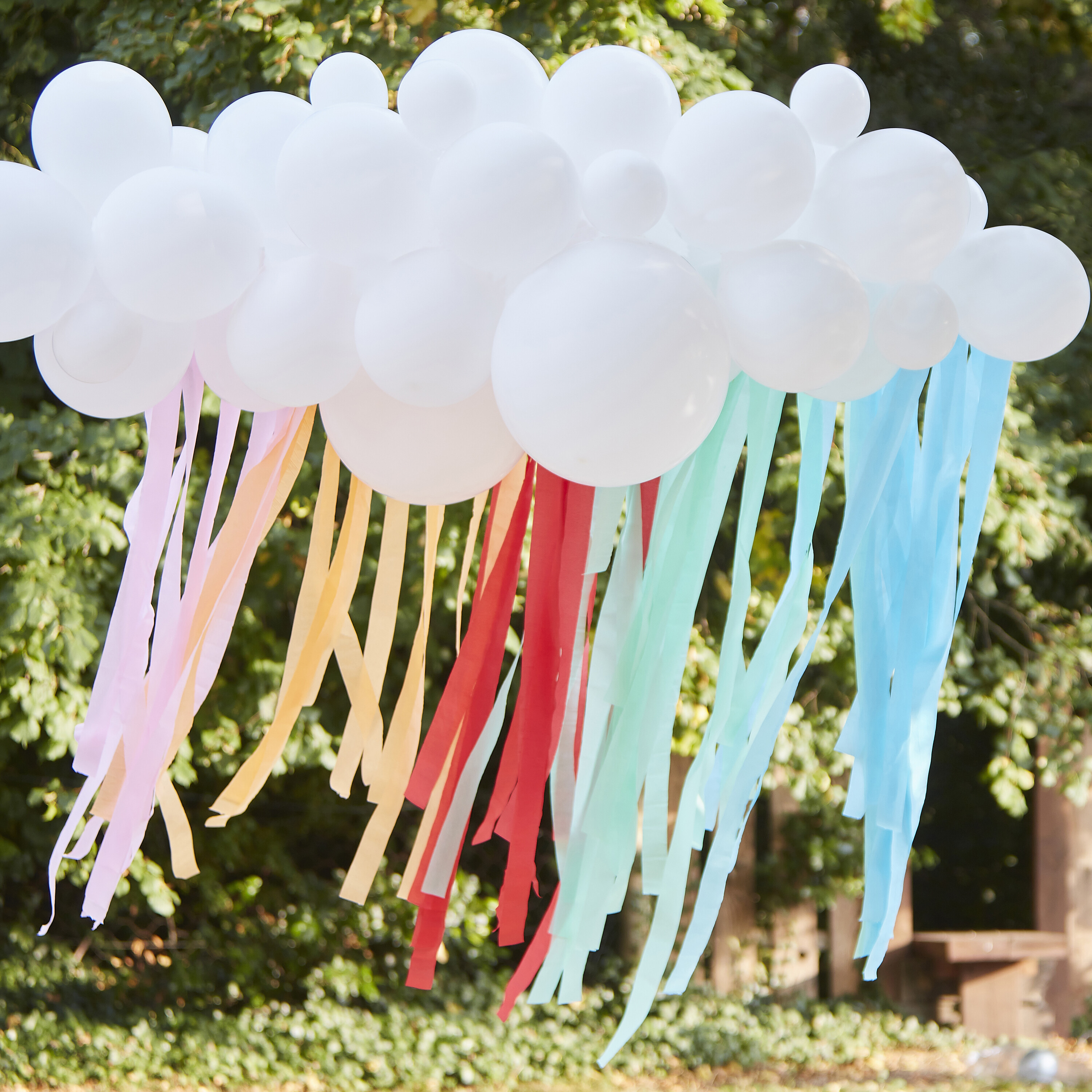 White Cloud Balloon Garland with Rainbow Streamers Ginger Ray
