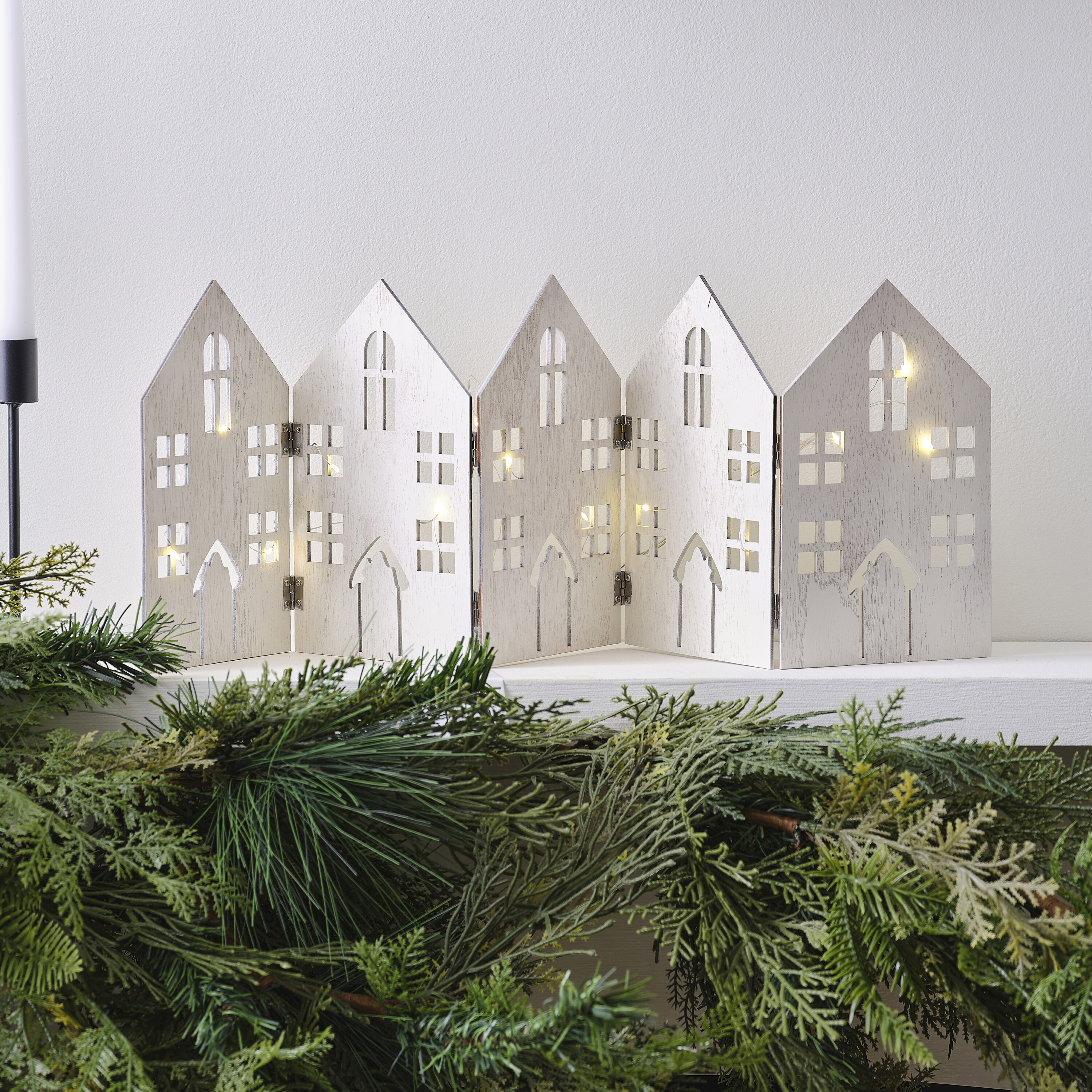 Wooden house on sale string lights