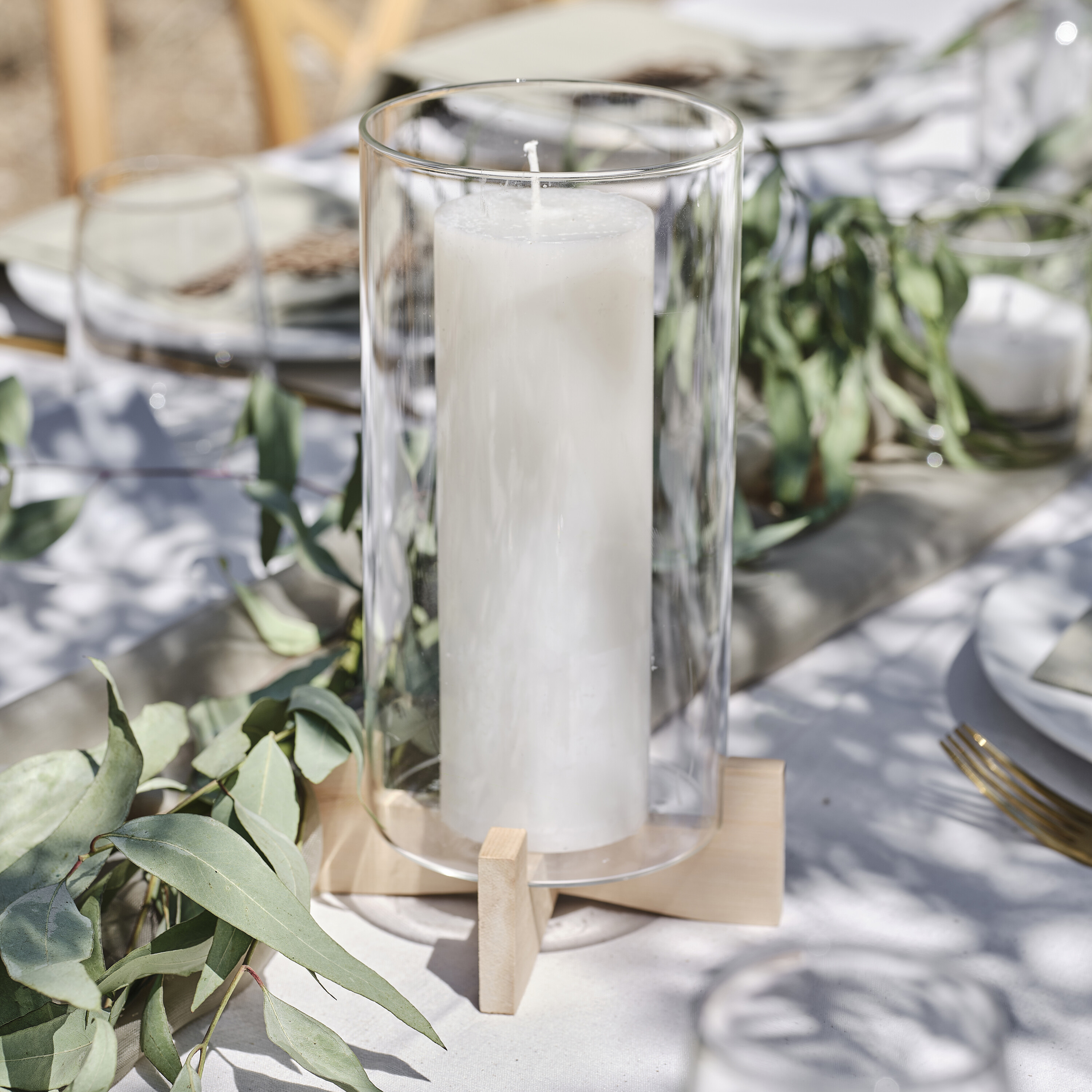 Glass and Wood Candle Holder Ginger Ray