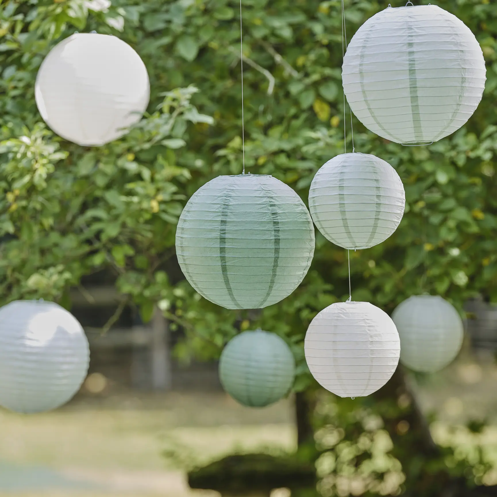 Sage & Cream Paper Lantern Hanging Decorations | Ginger Ray