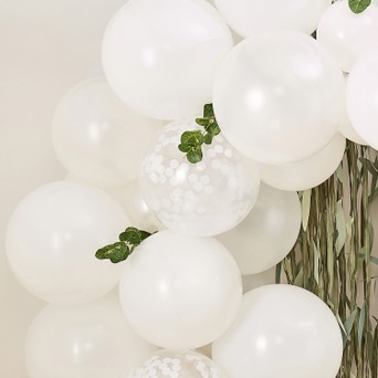 Ginger Ray Botanical Baby Shower White Balloon Arch with Foliage 45 Pack