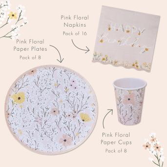 Pink floral 2025 paper plates