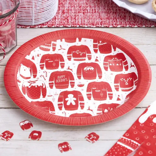 Red and shop white paper plates