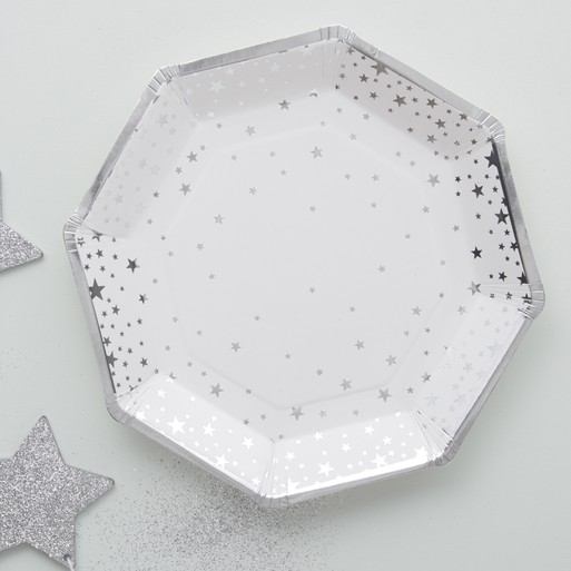 White and top silver paper plates