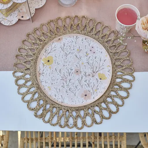 Pink floral paper plates on sale