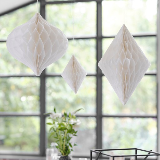 White Honeycomb Paper Hanging Decorations Ginger Ray