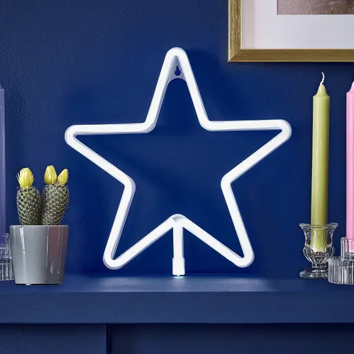 Large White Light Up Star Neon Light Ginger Ray