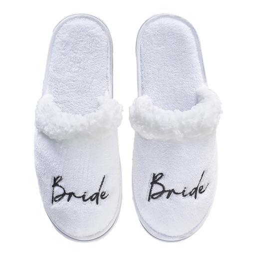 White fluffy bridal hotsell slippers