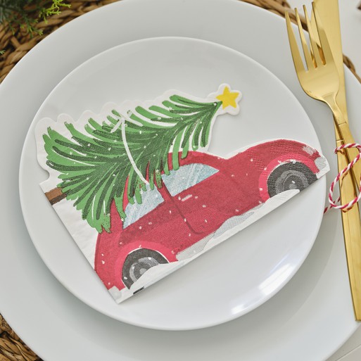 Festive Car Paper Christmas Napkins Ginger Ray