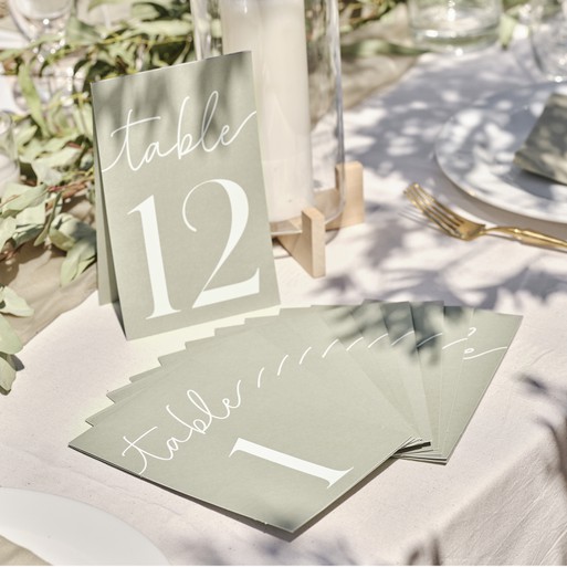 Sage Card 1 12 Wedding Table Numbers Ginger Ray