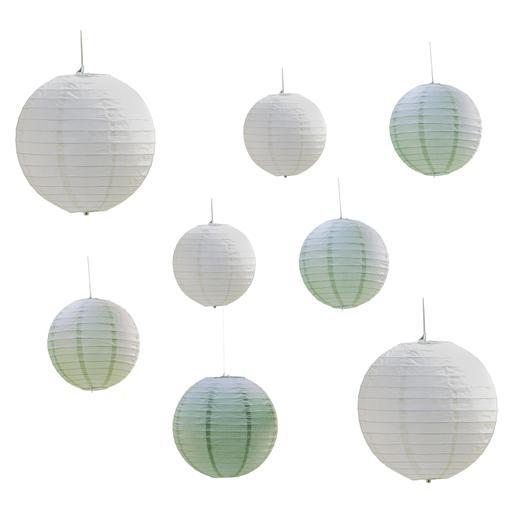 Green and white paper lanterns hotsell