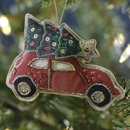 Red Velvet Car Hanging Christmas Tree Decoration Ginger Ray