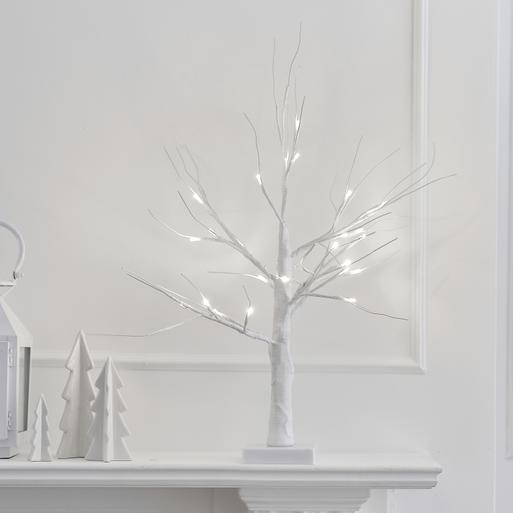White store lit trees